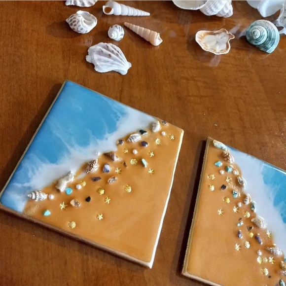 Beach Tile Wall Decor Epoxy Resin - Picture 3 of 5